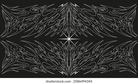 Abstract tribal symmetrical pattern with sharp flowing lines, gothic and futuristic aesthetic