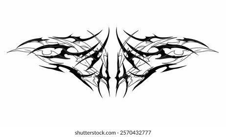 Abstract tribal symmetrical vector design with sharp edges and intricate details, perfect for tattoos, logo elements, or decorative purposes