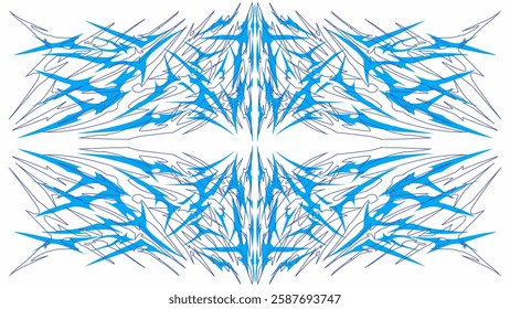 Abstract tribal tattoo design with sharp, symmetrical blue lines. Perfect for tattoo stencils, music graphics, and edgy digital artwork