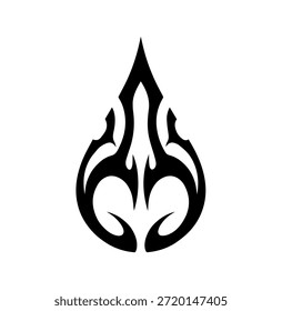 Ilustración vectorial tribal Abstractas en blanco y negro, que se asemeja a una llama estilizada o una lágrima, aislada sobre un fondo blanco limpio