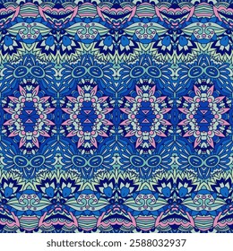 Abstract Tribal vintage damask seamless pattern ornamental. Ethnic design geomertric art background. Colorful folkloric print.