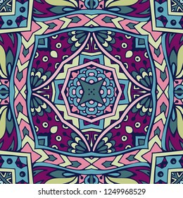 Abstract Tribal vintage ethnic seamless pattern ornamental. Festive colorful background design. Oriental carpet motif fabric tiles design