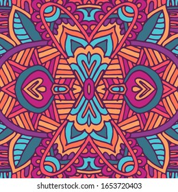 Abstract Tribal vintage ethnic seamless pattern ornamental. Vector colorful geomertric art background