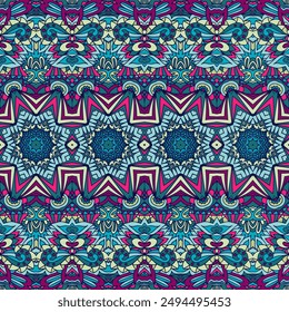 Abstract Tribal vintage ethnic seamless pattern ornamental. Ethnic motifs design geomertric stars art background. Colorful folkloric print.