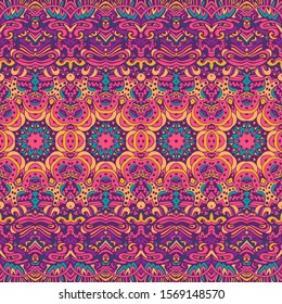 Abstract Tribal vintage indian textile ethnic seamless pattern ornamental. Vector colorful geomertric art background