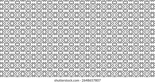 Padrão geométrico de estilo tribal abstrato com linhas simétricas e diamantes. Perfeito para têxteis, papéis de parede e desenhos étnicos.