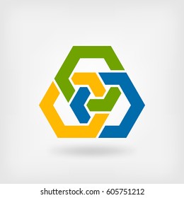 abstract tri-color interlocking hexagons. vector illustration - eps 10
