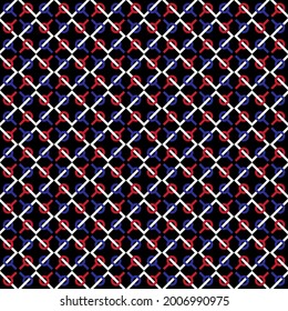 Abstract tricolour grid patterns on black background, Abstract vector wallpaper, Seamless pattern background.