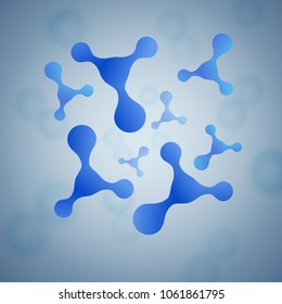 Abstract tridimensional molecular structure with haotic flowing blue spherical particles, atoms. Vector illustration life and biology, medicine scientific research, dna, technology concept. Abstract