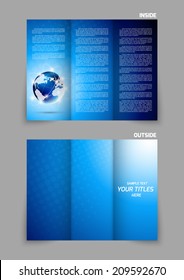 Abstract tri-fold  blue brochure with globe for booklet folder design