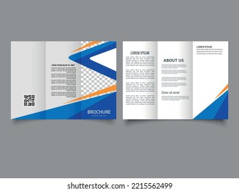Abstract trifold brochure. Blue and yellow colors. Flyer for printing. Template. Vector.