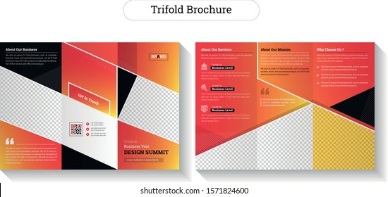 abstract trifold brochure design creative and unique shape colorful work theme style design work and layout with business modern theme