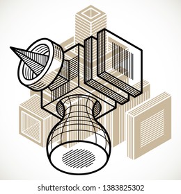 Abstract trigonometric construction, vector dimensional design template.