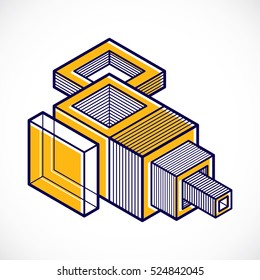Abstract trigonometric construction, vector dimensional design template.