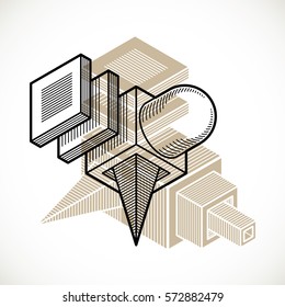 Abstract trigonometric construction, vector dimensional design template.