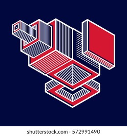 Abstract trigonometric construction, vector dimensional design template.