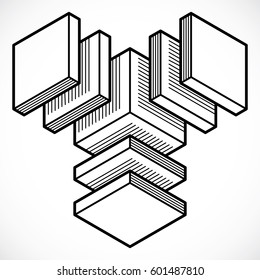 Abstract trigonometric construction, vector dimensional design template.