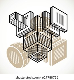 Abstract trigonometric construction, vector dimensional design template.