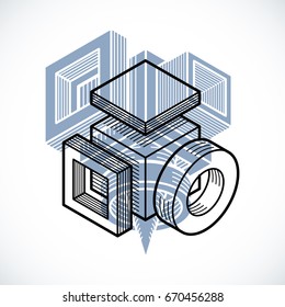 Abstract trigonometric construction, vector dimensional design template.