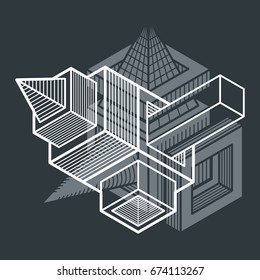 Abstract trigonometric construction, vector dimensional design template.