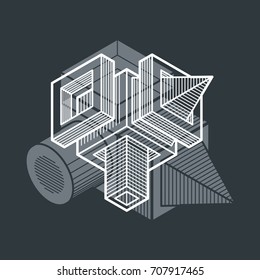 Abstract trigonometric construction, vector dimensional design template.