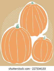 Abstract trio of pumpkins over brown background