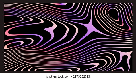 Abstract trippy background with with distorted and glitched pattern in holographic chrome colors.