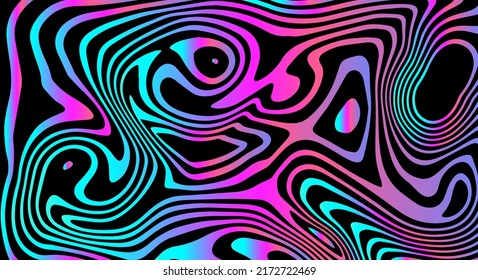 Abstract Trippy Background With With Liquid Flowing Lines In Holographic Rainbow Colors.