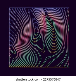 Abstract trippy background with warped holographic lines. Op-art retrofuture style.