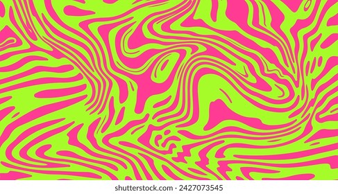 Abstrakter trippiger grüner und rosafarbener psychedelischer Hintergrund mit schmelzenden und verzerrenden Linien. Kreatives Trippelmuster.