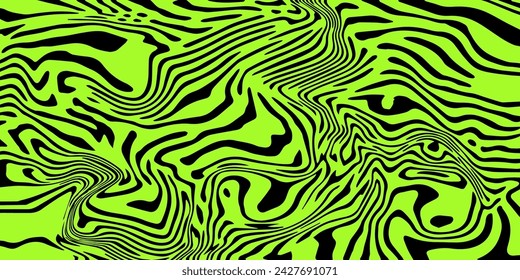 Abstract trippy green psychedelic background with melting and distorting lines.