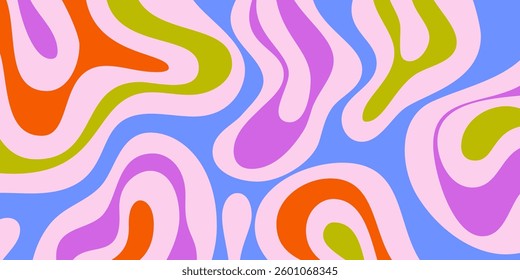 Abstract Trippy Hand Drawn Groovy Pattern Vector Design. Fun Vintage Y2k Wavy Texure. Curvy Psychedelic Background.