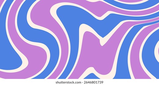 Abstract Trippy Hand Drawn Groovy Pattern Vector Design. Fun Vintage Y2k Wavy Texure. Curvy Psychedelic Background.