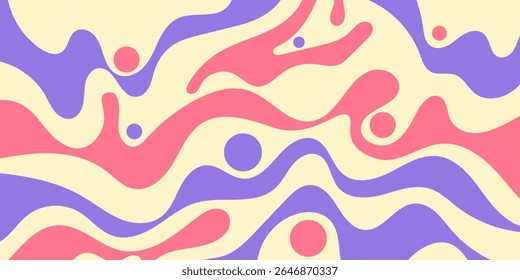 Abstrato Trippy Mão Desenhado Groovy Padrão Vetor Design. Divertido Vintage Y2k Wavy Texure. Moderno ilustrador de vetor de fundo