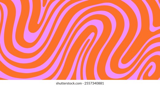 Abstract Trippy Lines Pattern. Cool Groovy Retro Texture. Psychedelic Wavy Illustration. Geometric Funky Vintage Vector Backdrop.