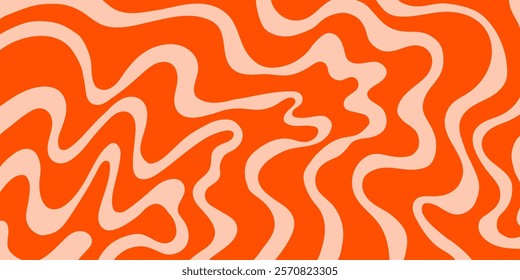 Abstract Trippy Lines Pattern. Cool Groovy Retro Texture. Psychedelic Wavy Illustration. Geometric Funky Vintage Vector Backdrop.