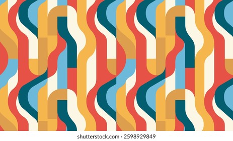 Abstract Trippy Lines Pattern. Cool Groovy Retro Texture. Psychedelic Wavy Illustration. Geometric Funky Vintage Vector Backdrop.
