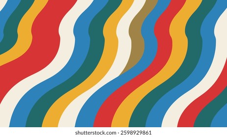 Abstract Trippy Lines Pattern. Cool Groovy Retro Texture. Psychedelic Wavy Illustration. Geometric Funky Vintage Vector Backdrop.