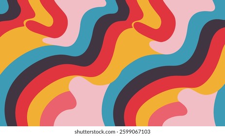 Abstract Trippy Lines Pattern. Cool Groovy Retro Texture. Psychedelic Wavy Illustration. Geometric Funky Vintage Vector Backdrop.