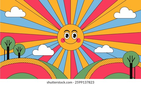 Abstract Trippy Lines Pattern. Cool Groovy Retro Texture. Psychedelic Wavy Illustration. Geometric Funky Vintage Vector Backdrop.