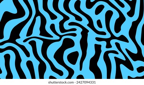 Abstract trippy psychedelic background with blue and black melting and distorting lines.