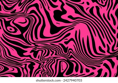 Abstract trippy psychedelic background with pink and black melting and distorting lines.