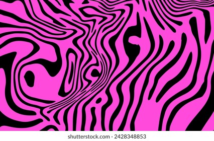Abstract trippy psychedelic background with pink and black melting and distorting lines.