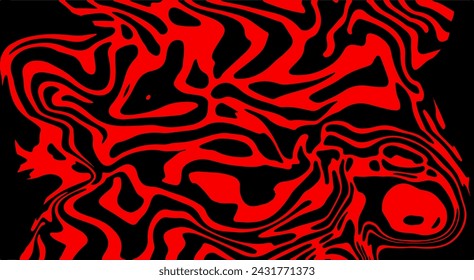Abstrakter trippiger roter und schwarzer psychedelischer Hintergrund mit schmelzenden und verzerrenden Linien, die Fleischtextur ähneln.