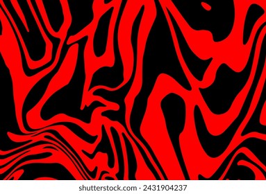 Abstract trippy red and black psychedelic background with melting and distorting lines resembling meat texture.