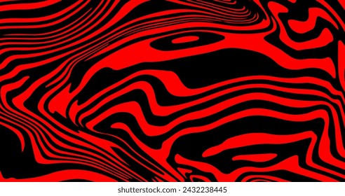 Fondo psicodélico rojo y negro trippy abstracto con líneas de fusión y distorsión que se asemejan a la textura de la carne.