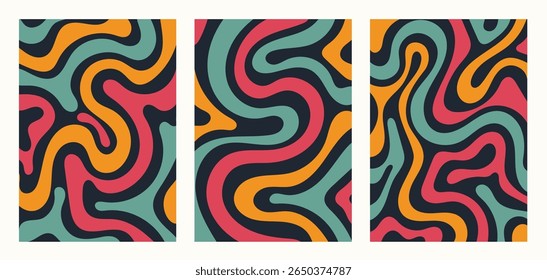 Abstract Trippy Wave Background Set.