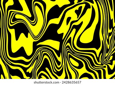 Fondo psicodélico amarillo y negro trippy abstracto con líneas que se derriten y distorsionan. Un patrón creativo.