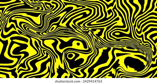 Abstract trippy yellow and black psychedelic background with melting and distorting lines. Creative trippy pattern.