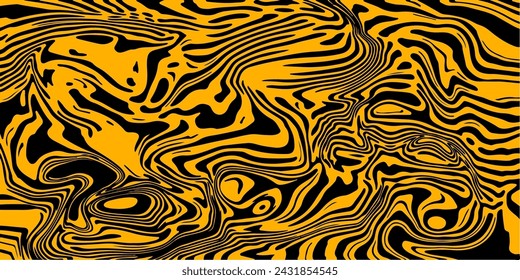 Abstract trippy yellow and black psychedelic background with melting and distorting lines. Creative trippy pattern.